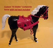Custom "El Diablo" horse figure with RED Tack included Johnny West Marx Comanche