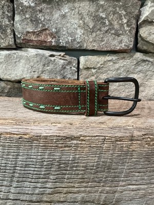American Eagle Outfitters Brown Leather Green Stitching Western Belt Medium  