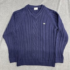 Lacoste Vintage Damen Strickpullover Zopfmuster Blau Baumwolle Größe 38