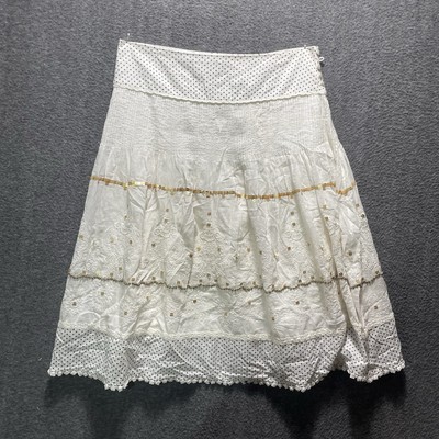 Dranella White Black Embroidered Lace Beads Fitted Flared Skirt 36w Cottagecore
