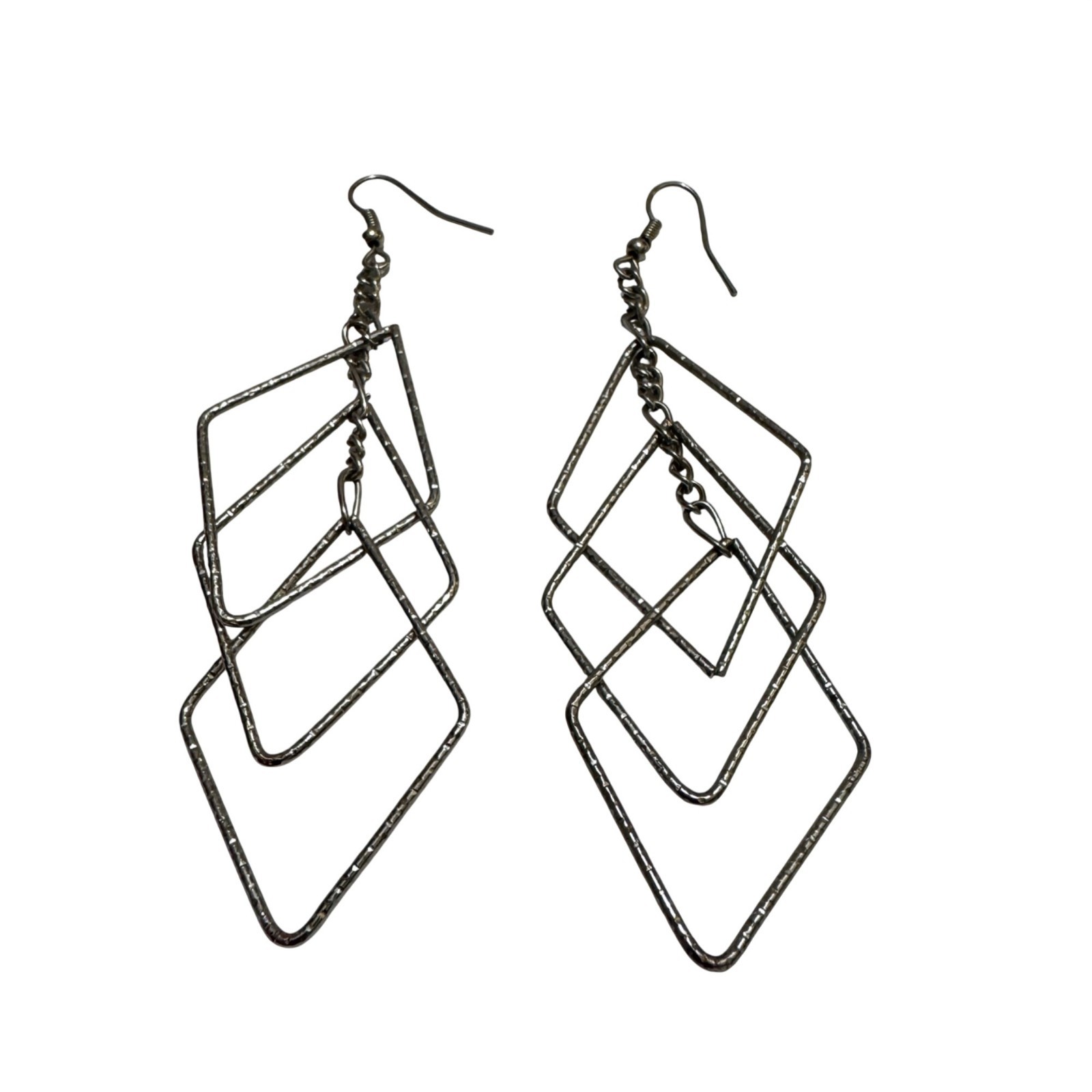 Triple Layer Diamond Shape Geometric Dangle Earri… - image 3