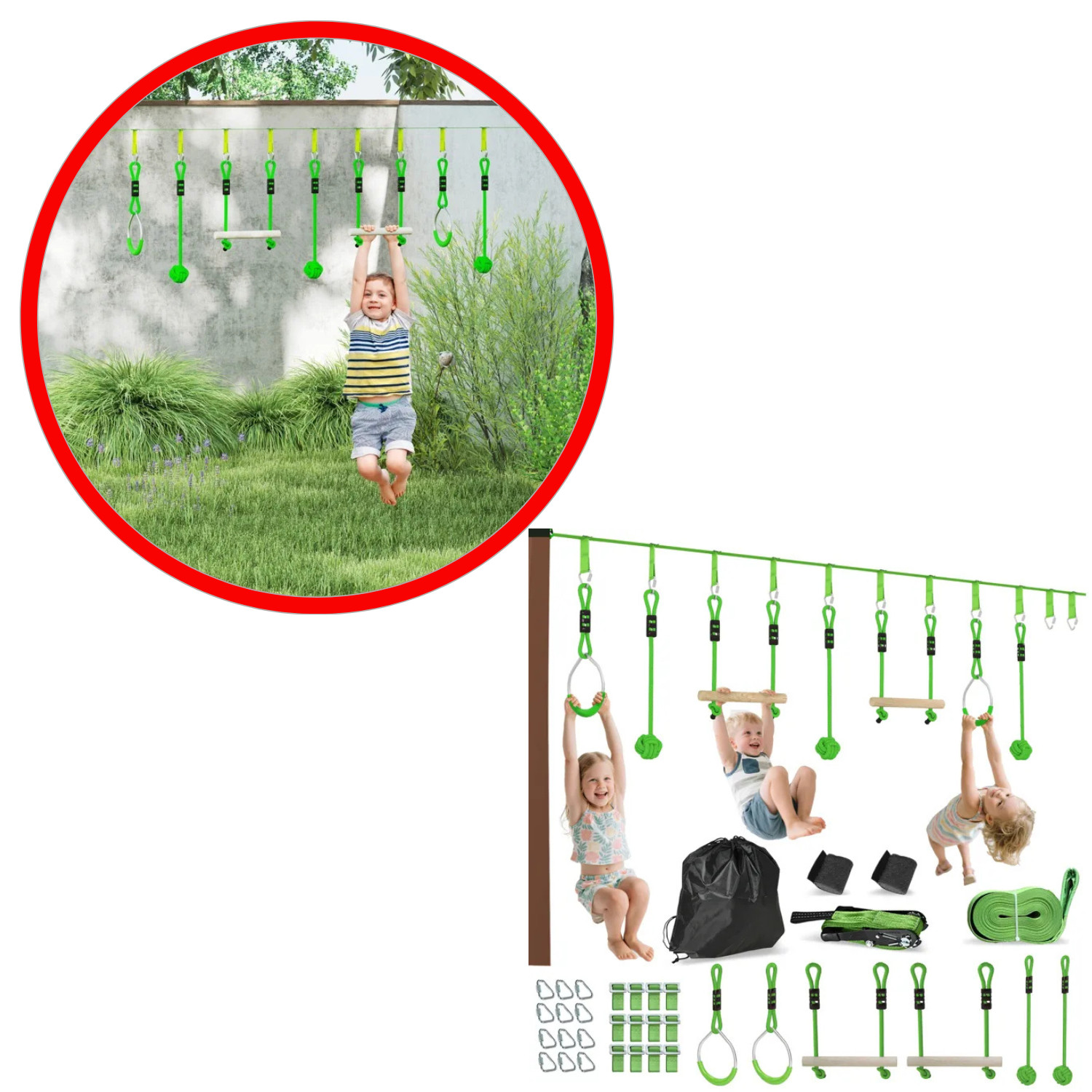 Parcours Ninja 10M de charge 50kg pour le développement moteur des enfants