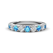 Swiss Blue Topaz Brilliant-Cut Round 3.00mm Eternity Ring With Rhodium Plated