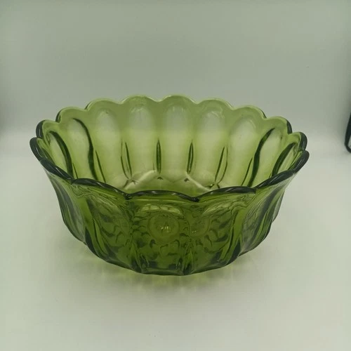Vintage Anchor Hocking Fairfield Salad Bowl Serving Glass Avocado Green