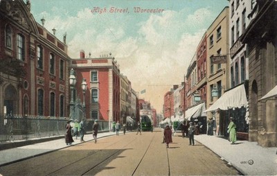 HIGH STREET, WORCESTER - ALTE STRASSENSZENE POSTKARTE (ref 4258/21/W2)