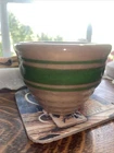 Hull Yelloware Beehive Custard Bowl Green Stripe