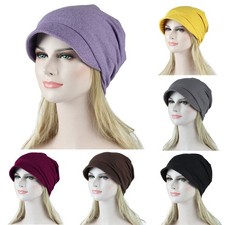 Damen Muslim Haarausfall Kopftuch Hut Stretch Chemo Turban Wraps Cap mit Krempe