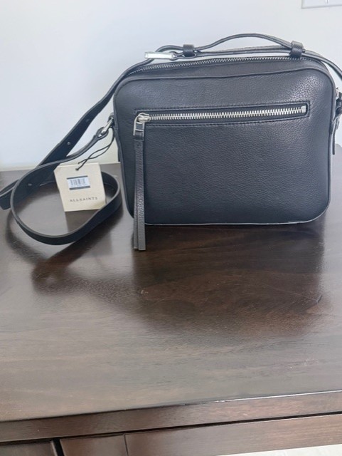 AllSaints Captain Leather Square Crossbody Bag Black | eBay