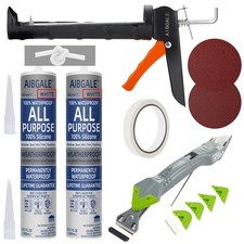 Caulking Tool Kit, Caulking Gun, 2 White Silicone Sealant with Gun - All-Purp...