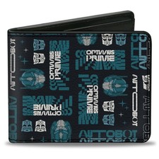 Bi-Fold Wallet Transformers OPTIMUS PRIME Text and Icons Collage Black/Blues