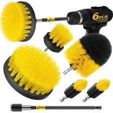 6 Pc Drill Brush Set Soft Bristle Power Scrubber Attachment for Tile Tub Floor