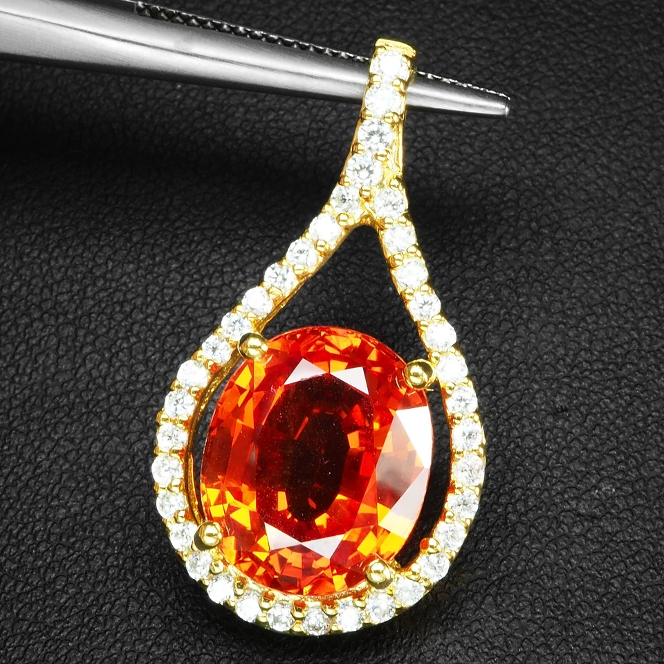 Colgantes de oro de 24 quilates de plata de ley 925 brillante atardecer zafiro naranja 9,95 quilates Foto 3 de 4