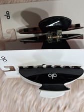 ALO Black White Plastic Hair Claw Clip 4.5 in With Teeth Styling Accessory