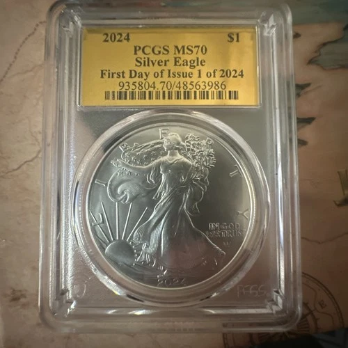 2024 $1 American Silver Eagle PCGS MS70 First Day of Issue - Gold Foil Label