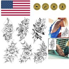 6 Pieces/Lot 3D Realistic Large Black Rose Flower Temporary Tattoos For Women...