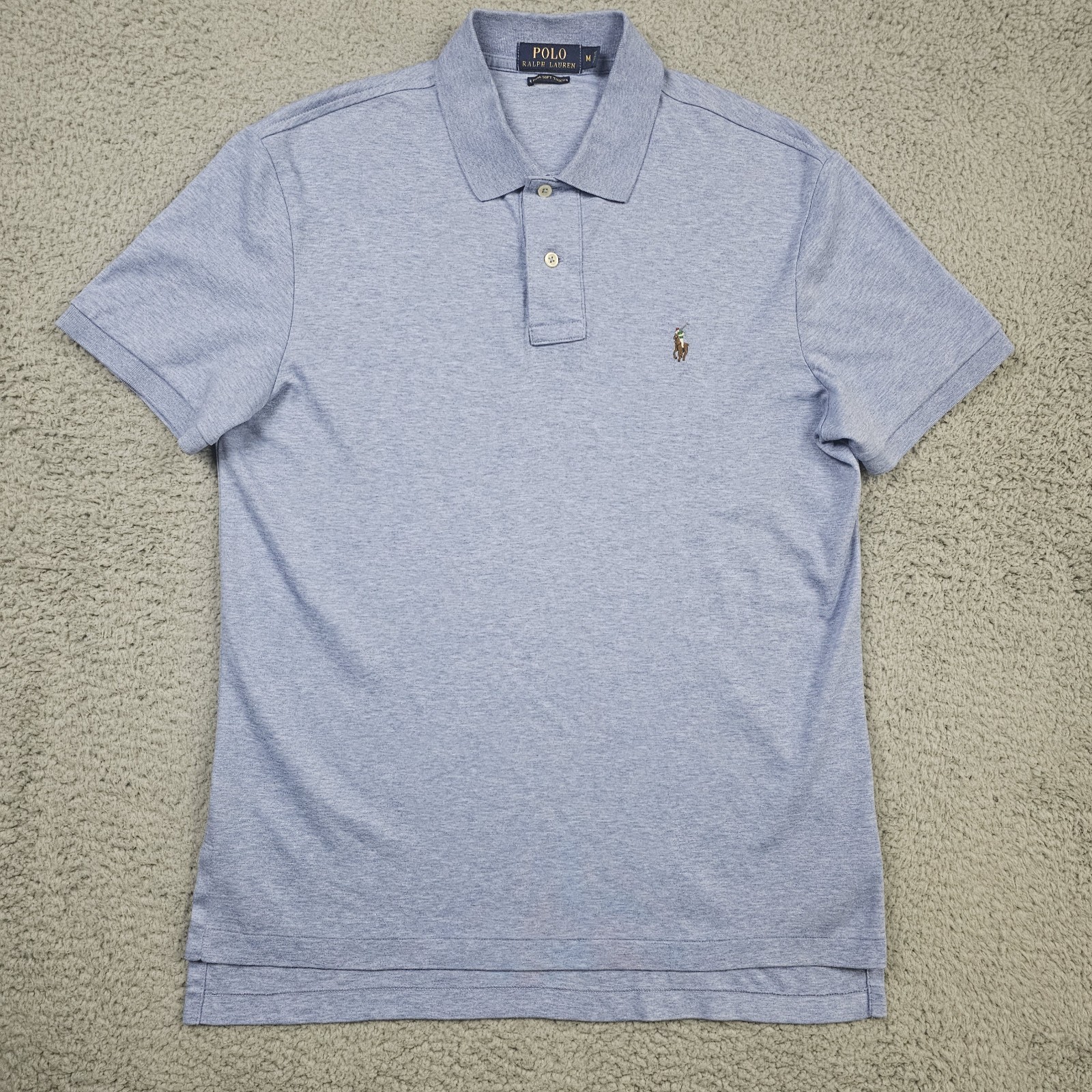 Polo Ralph Lauren Polo Shirt Mens Medium Blue Pima Soft Touch Golf Collared Pony