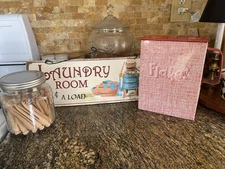 Vintage 50’s Tin Laundry Detergent Suds Box Plus Tin Sign & Clothes Pins