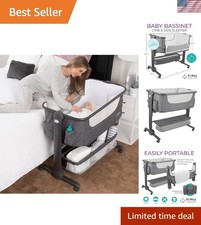 4-in-1 Grey Baby Bassinet  Bedside Sleeper with Comfy Mattress   Portable Crib