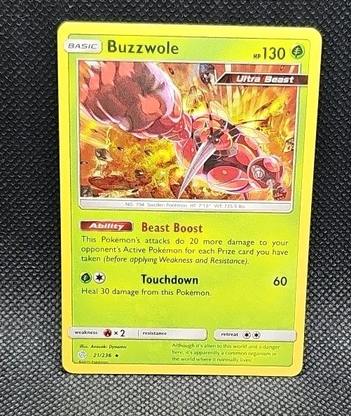 Pokemon Card Buzzwole 21/236 Holo Rare Cosmic Eclipse Near Mint