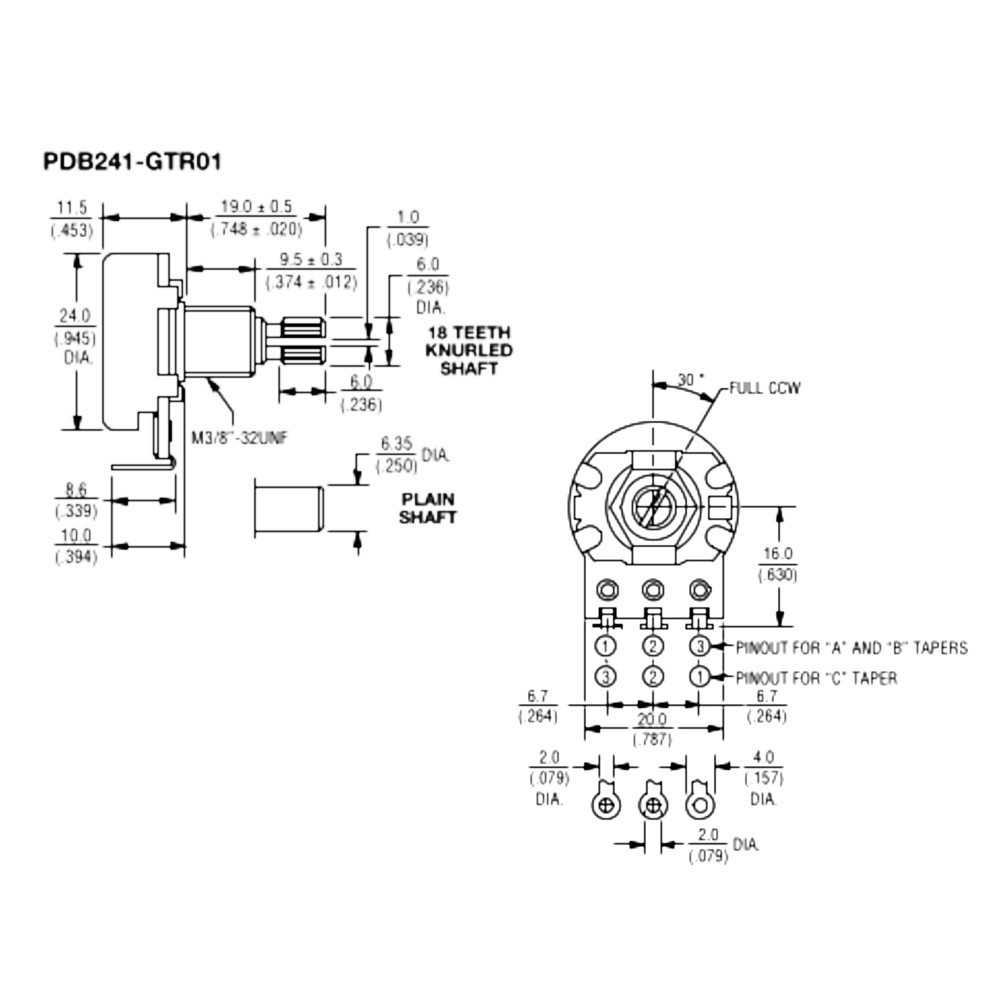 500K Guitar Pot Bourns Low Friction Audio Potentiometer PDB241-GTR