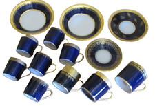 Lotto Di Tazze Piattini Alize Moka Caffè Porcellana Limoges Blu Forno Oro