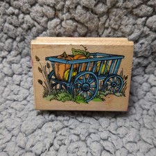 1994 Hero Arts E960 Rustic Wagon With Pumpkins Wood Mounted Rubber Stamp