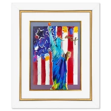 Peter Max, "United we Stand" Framed One-of-a-Kind Acrylic Mixed Media, Hand Sign