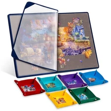 Jigsaw Puzzle Board with 6 Color Sorting Trays Portable Puzzle Mat with Puzzl...