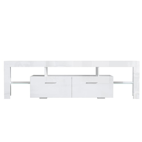 Sleek LED White Console Table Stand For TVs Up To 70" Entertainment Unit Drawers - Picture 14 of 24