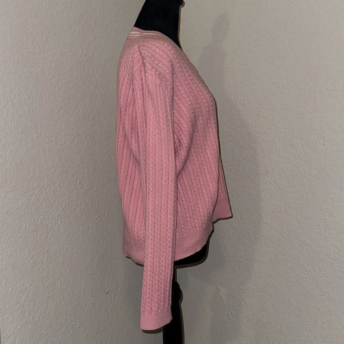 Izod Sweater Women's Large Pink Cable Knitted Long Sleeve V-Neck Preppy Pullover - Picture 3 of 11