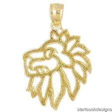 New 14k Yellow Gold Lion Head Pendant