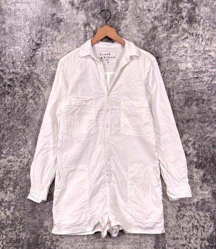 Frank & Eileen Ireland Playsuit Medium Womens White Cotton Flax Linen