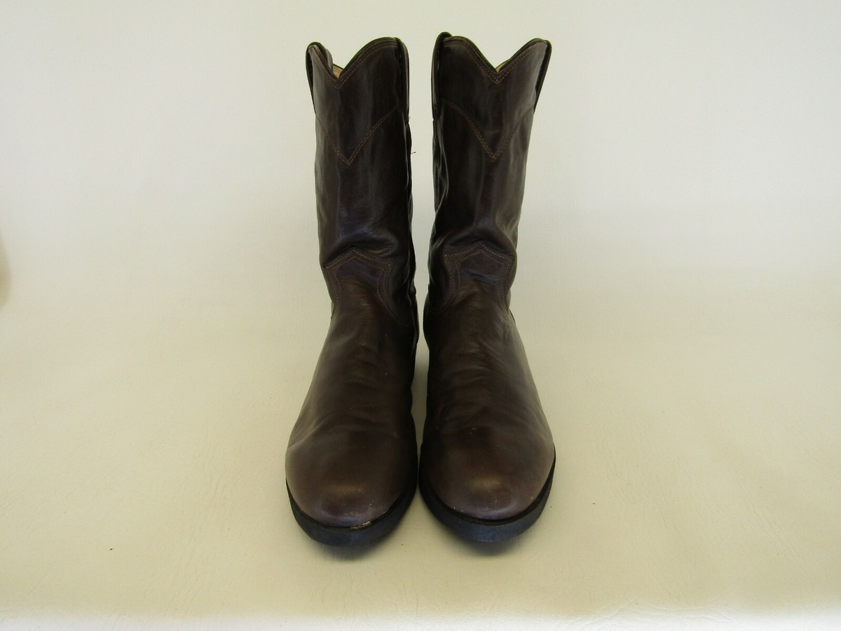 JUSTIN Mens Size 8.5 B Narrow Width Brown Leather Roper Cowboy Western Boots Vintage Original Justin Brown Leather Men main image 4