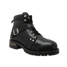 RideTecs Men's 6" Motorcycle Biker Lace Zipper Boot Soft Leather shoes Black