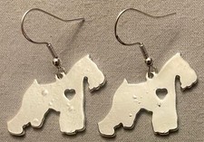 SCHNAUZER DOG with HEART EARRINGS - Pewter with SS Ear Wires -MINI GIANT Bubbles