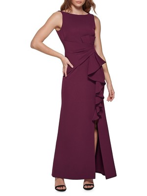 ELIZA J Womens Size 4 Burgundy Ruffle Front Ruched Cocktail Formal Gown Dress