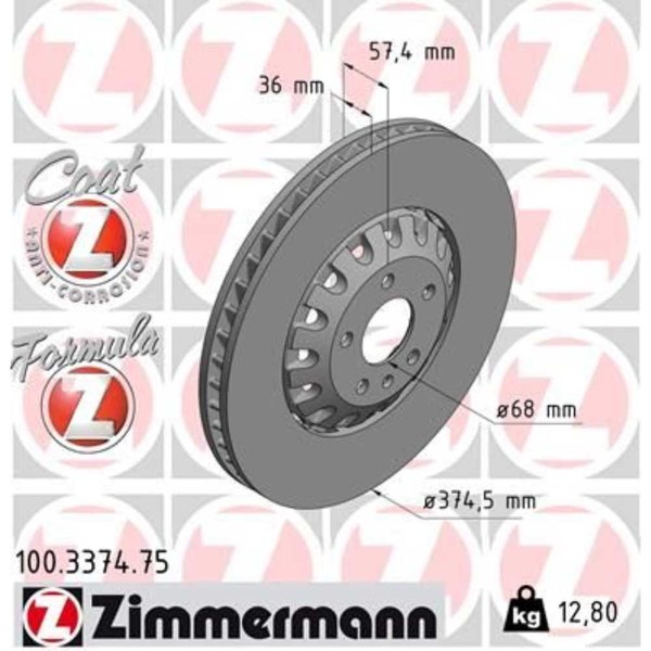 Zimmermann 2X Bremsscheibe Vorne Ø374.5 Mm FüR VW Touareg CR7 3.0 TDI Audi A6-image