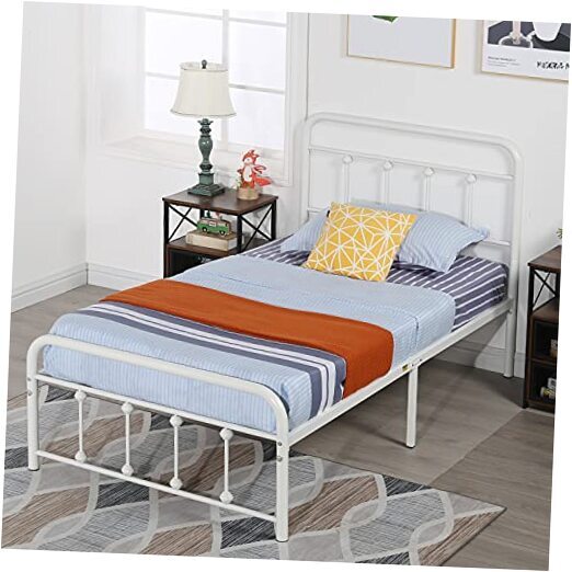 Twin Size Victorian Style Metal Bed Frame with Headboard Classic Metal