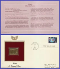 USA7 #2535 ADDR GOLDEN REPLICA FDC   Love World Heart