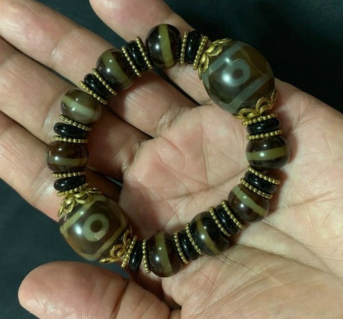 DZI nine eye tibetan bead antique genuine THAI AMULET bracelet MONEY TALISMAN - Picture 4 of 11