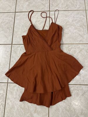 Francesca's Blue Rain Romper Rust Size Large Boutique NWT $56