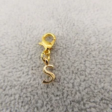 Initial CURSIVE LETTER S Charm Zipper Pull Keychain Add On Clip Gold Tone Dangle