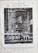 1906 MILITARY PRINT THE CUNARDER 'MAURETANIA' ON THE SLIPS SWAN HUNTER