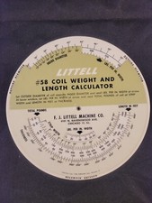 Littell Coil Weight & Length Steel diameter Calculator #58, Slide Chart 1958 VG+