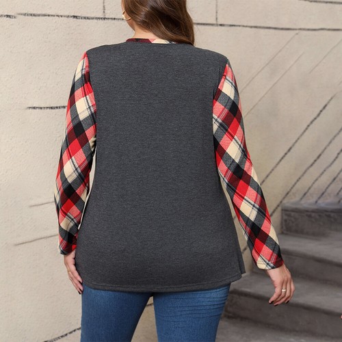 Plus Size Women Check Long Sleeve Casual Tunic Tops Button Loose T-Shirt Blouse - Picture 7 of 13