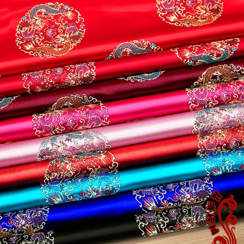 Silky Satin Fabric Chinese Floral Dragon Jacquard Brocade Upholstery Costume Sew - image 2 of 4