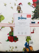 Pottery Barn Kids The Grinch  Max Cotton Full Sheet Set Flannel Christmas