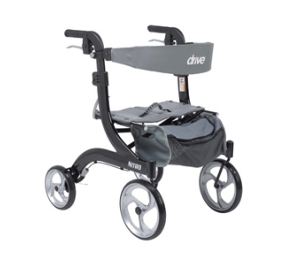 Drive Medical Nitro Foldable Rollator Walker with Seat Tall, Black