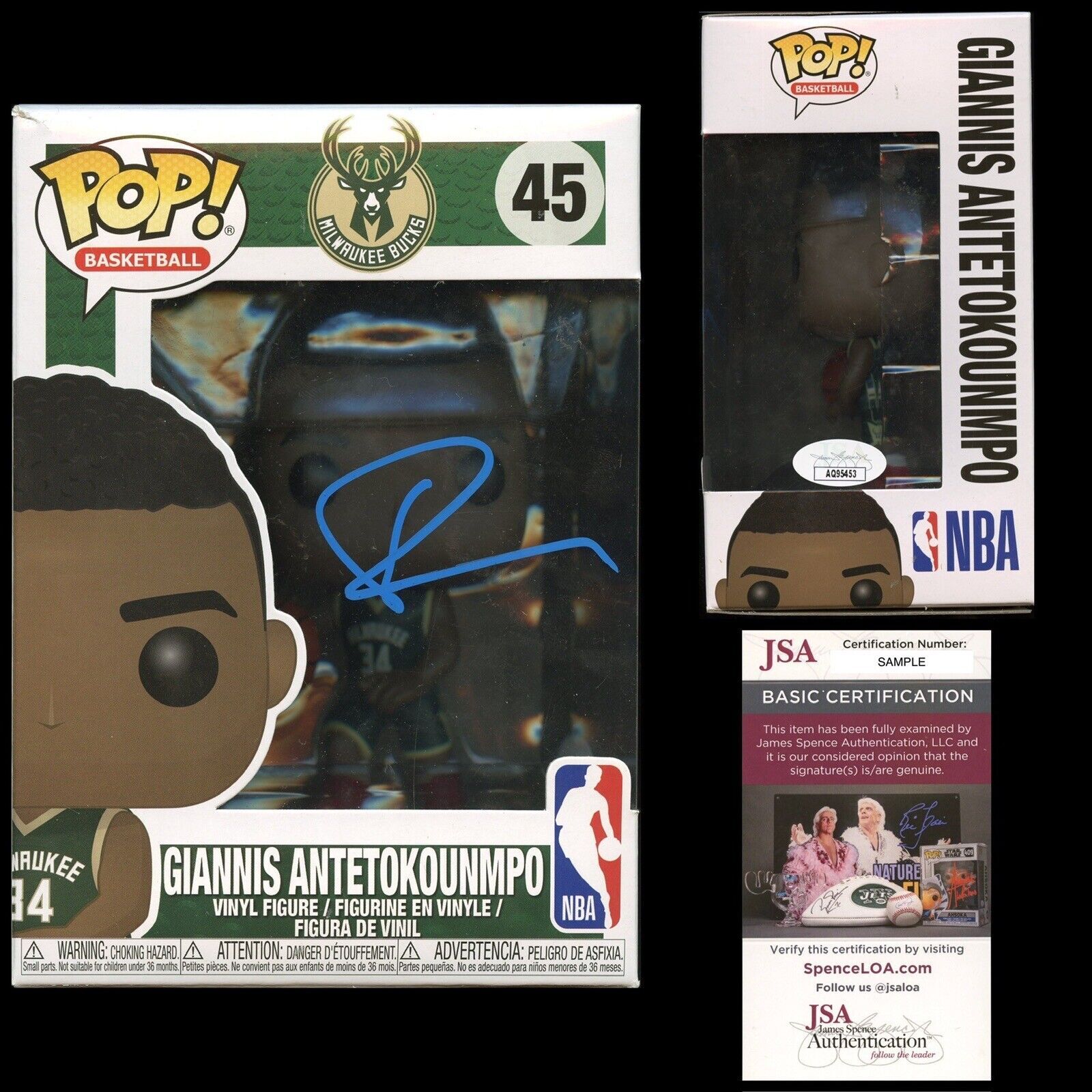 Giannis Antetokounmpo Autographed Signed Funko Pop #45 Autograph Milwaukee Bucks JSA COA 