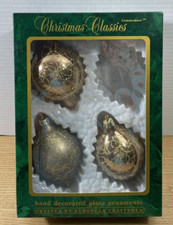 Vtg Commodore Christmas Classics Ornaments Gold Glitter Made in Romania Set of 3